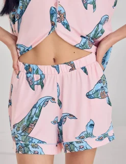 Whale Print V-Neck Shortie Set