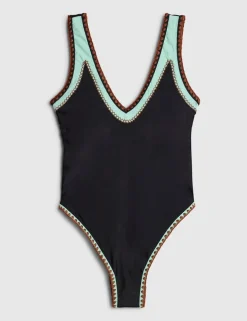 Whipstitch Padded Plunge Swimsuit
