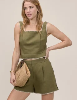 Whipstitch Tailored Shorts With Linen