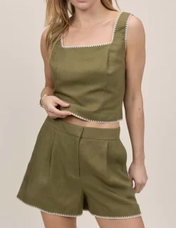 Whipstitch Tailored Shorts With Linen