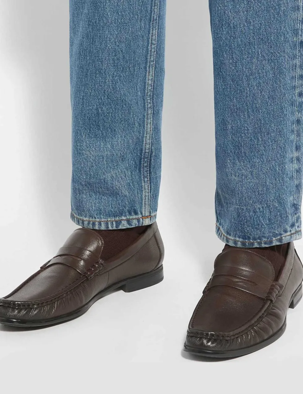 Wide Fit Flexi Sole Leather Penny Loafers
