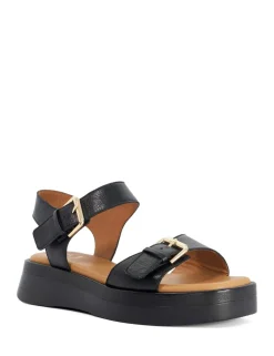 Wide Fit Leather Ankle Strap Wedge Sandals