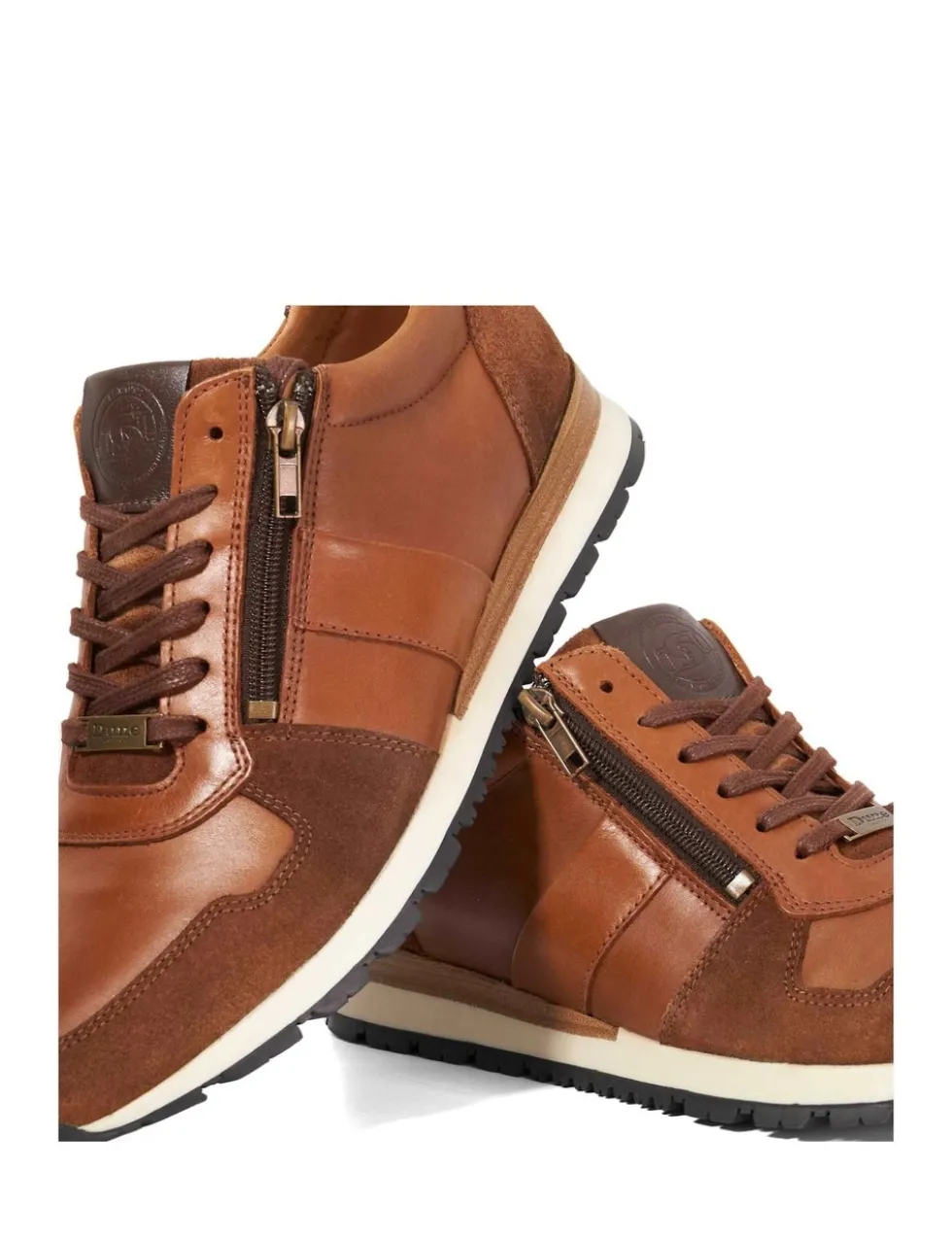 Wide Fit Leather Lace Up Side Zip Trainers