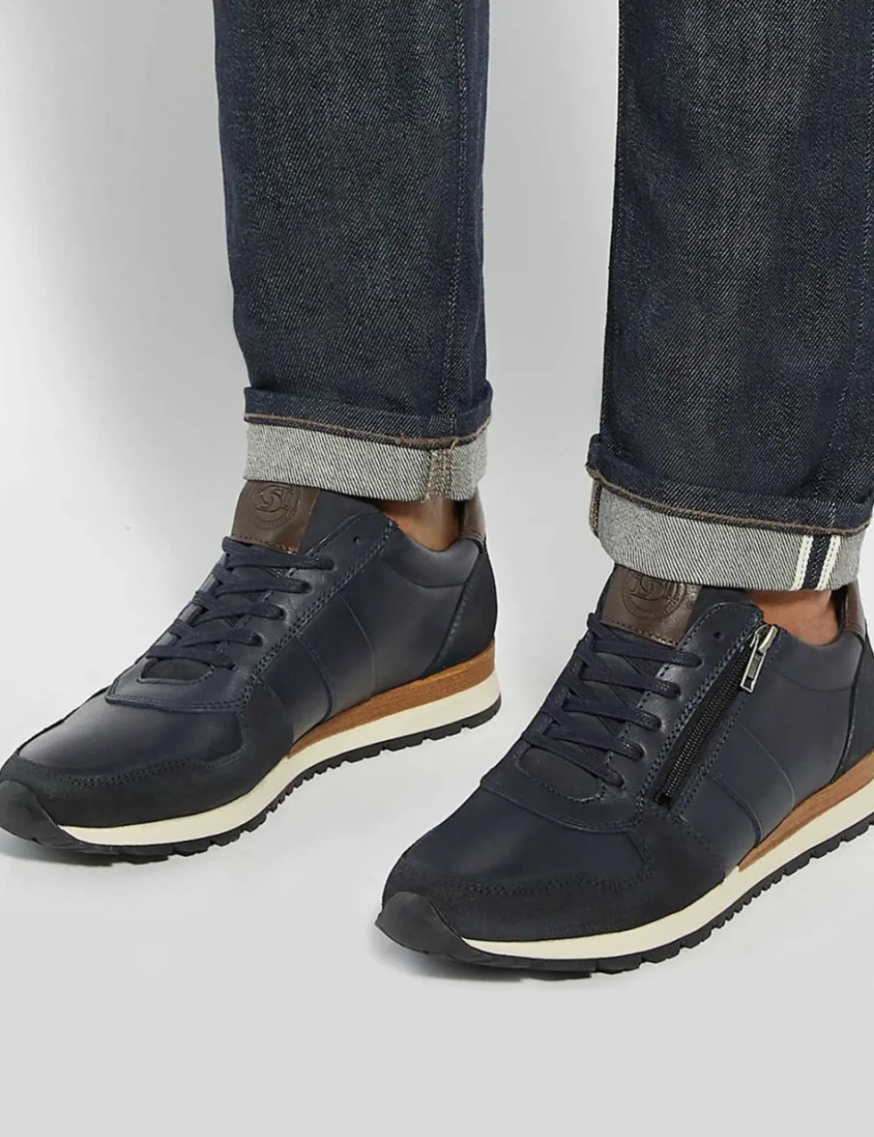 Wide Fit Leather Lace Up Side Zip Trainers