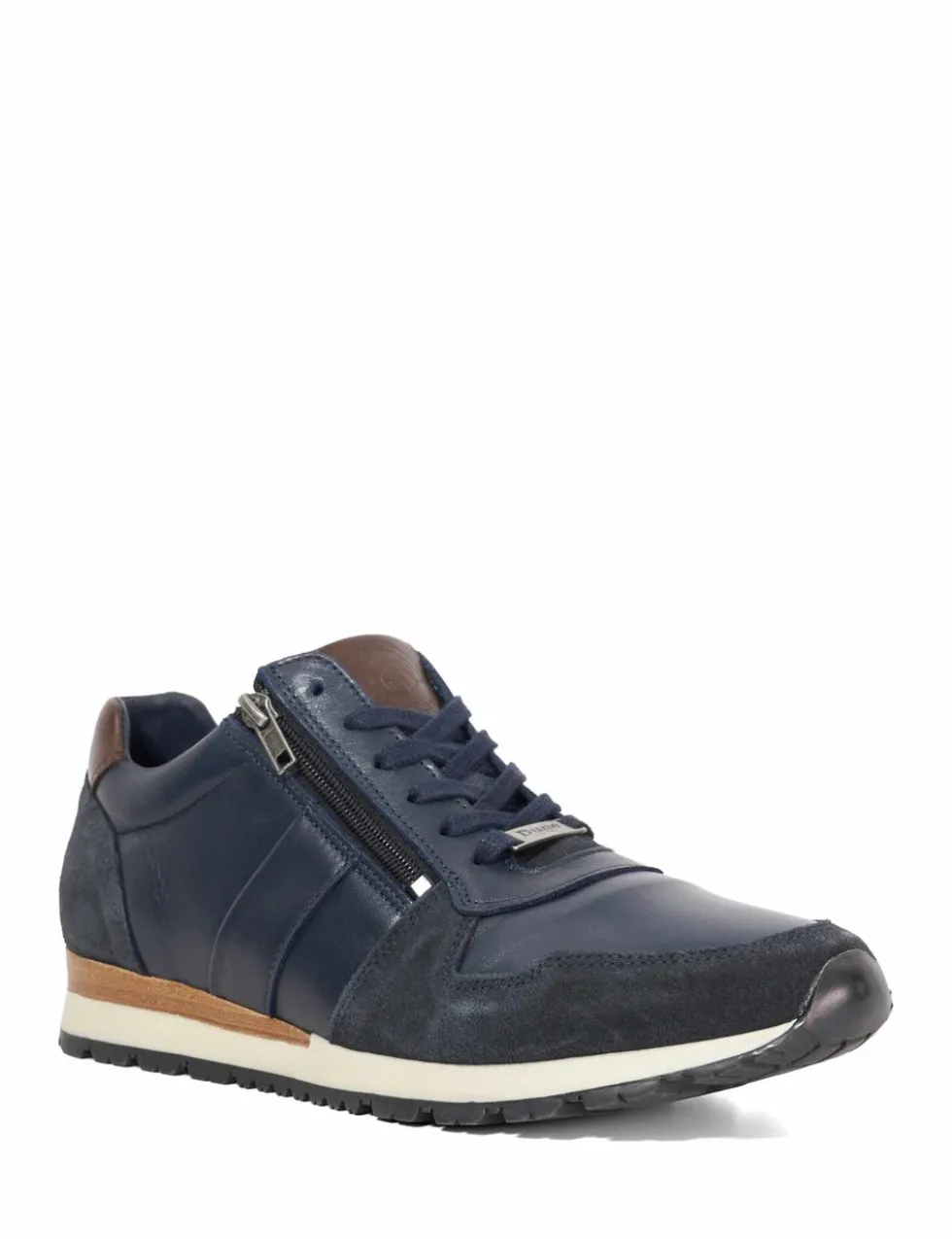 Wide Fit Leather Lace Up Side Zip Trainers