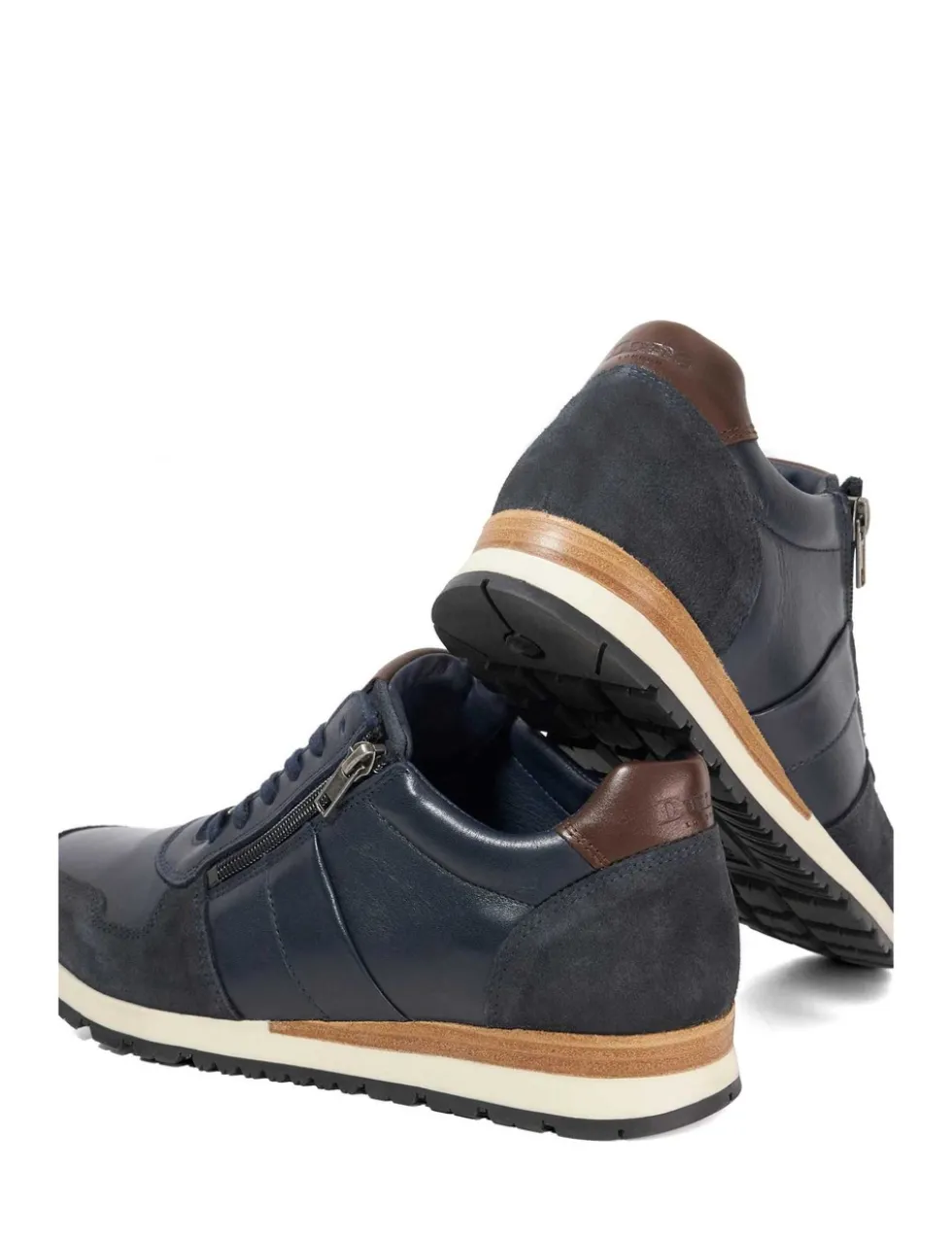Wide Fit Leather Lace Up Side Zip Trainers