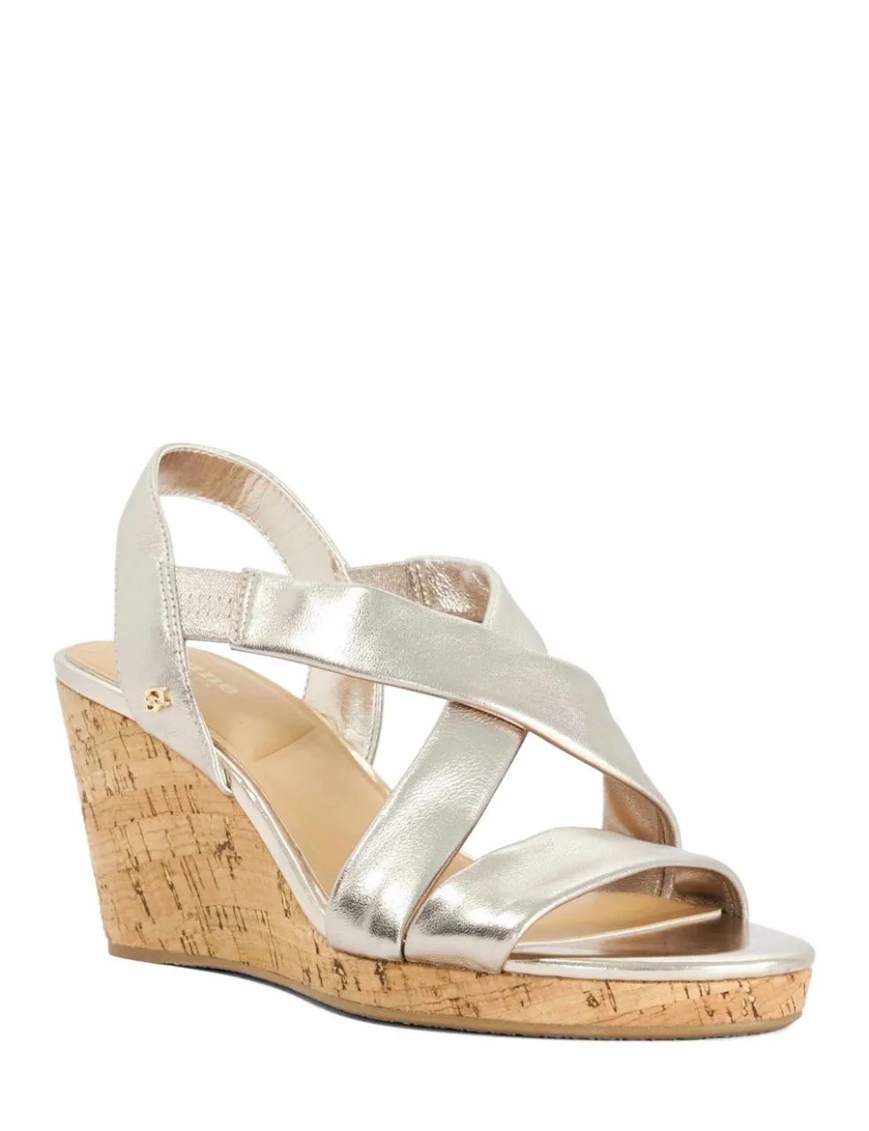 Wide Fit Leather Metallic Wedge Sandals