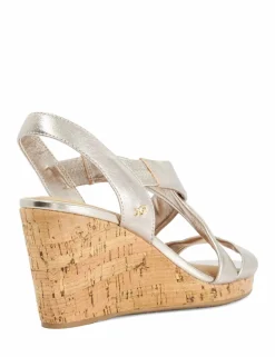 Wide Fit Leather Metallic Wedge Sandals