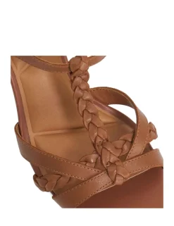 Wide Fit Leather Plait Detail Wedge Sandals