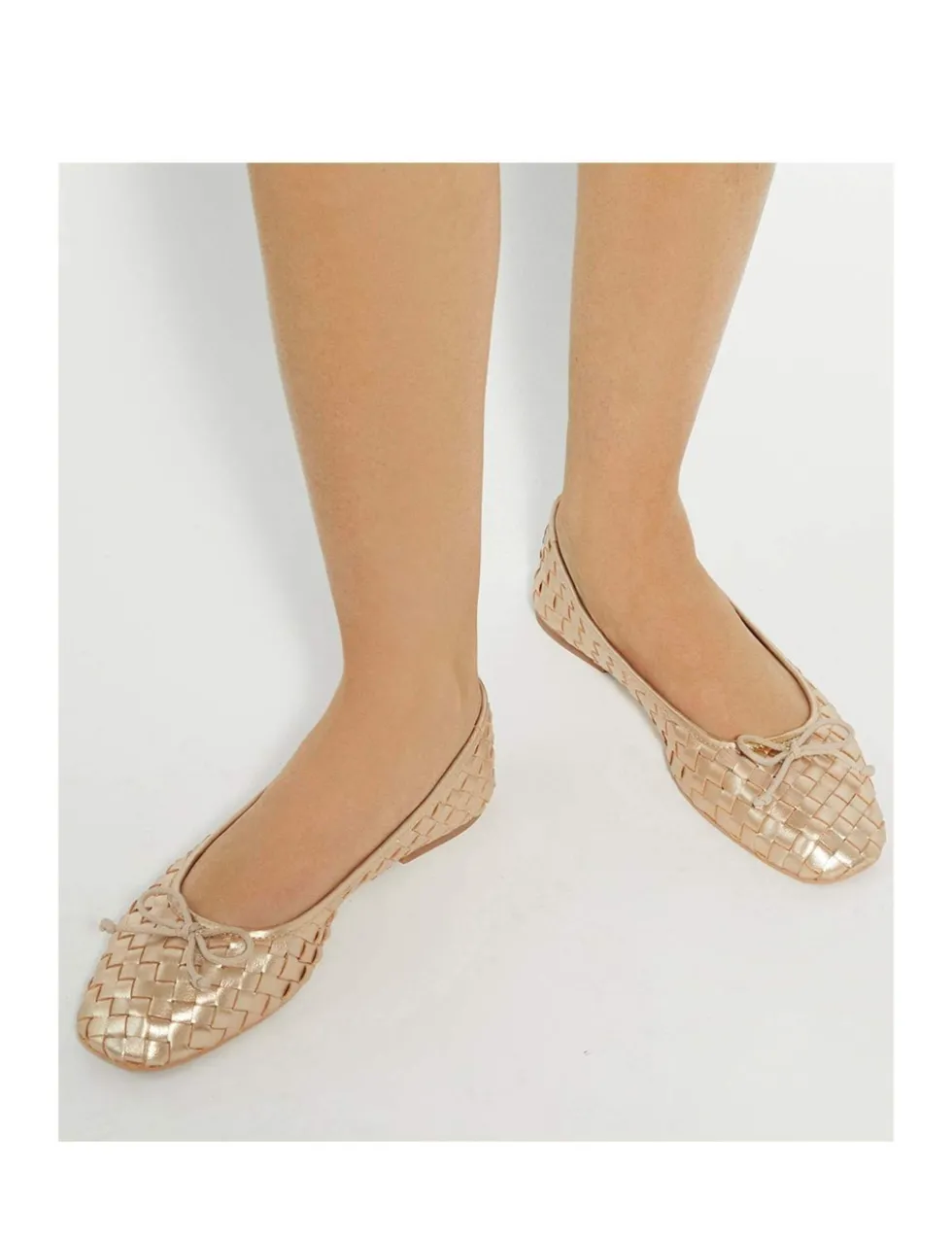 Wide Fit Leather Woven Flat Ballet Pumps