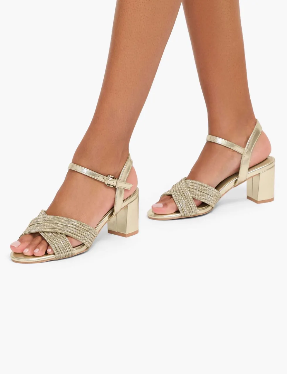 Wide Fit Metallic Sparkle Block Heel Sandals