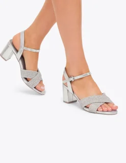 Wide Fit Metallic Sparkle Block Heel Sandals