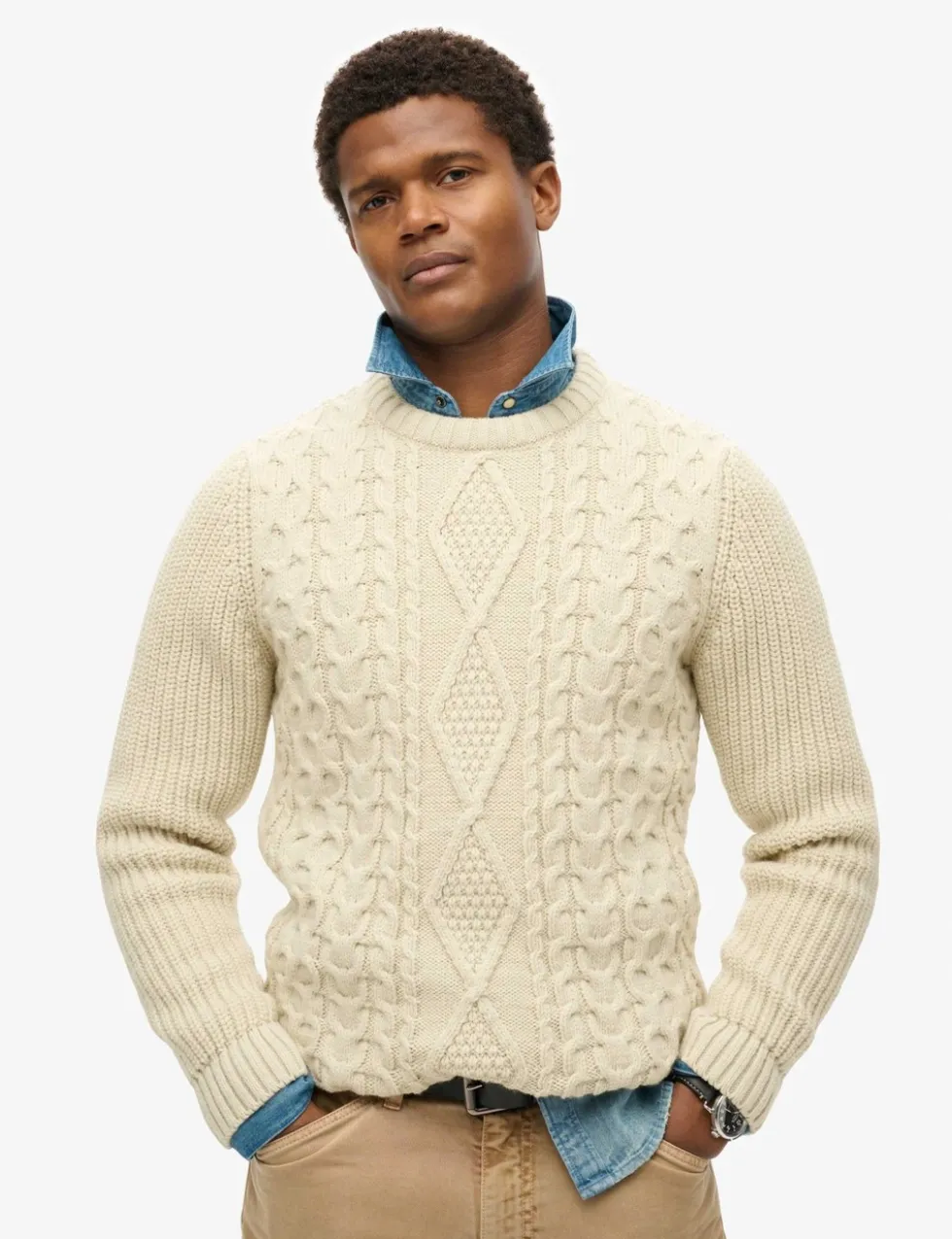 Wool Blend Cable Crew Neck Jumper