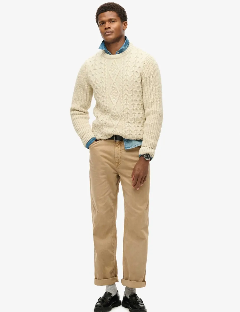 Wool Blend Cable Crew Neck Jumper