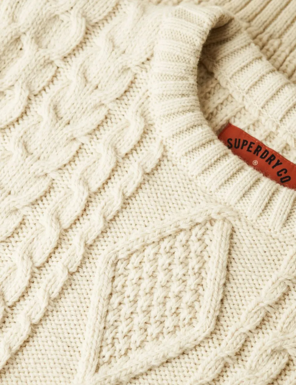 Wool Blend Cable Crew Neck Jumper