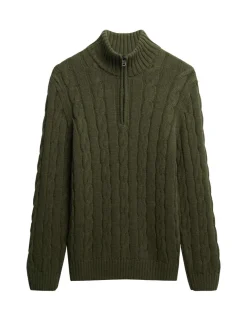 Wool Blend Cable Knit Half Zip Jumper