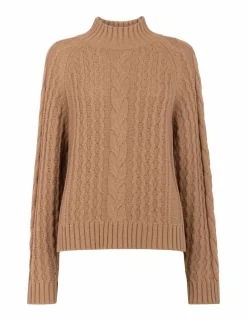 Wool Blend Cable Knit High Neck Jumper