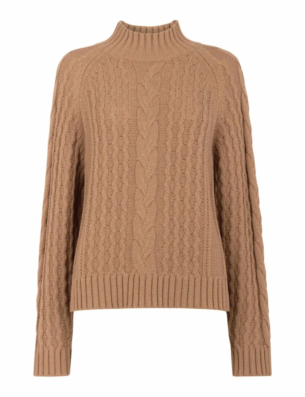 Wool Blend Cable Knit High Neck Jumper
