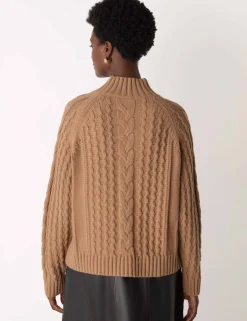 Wool Blend Cable Knit High Neck Jumper