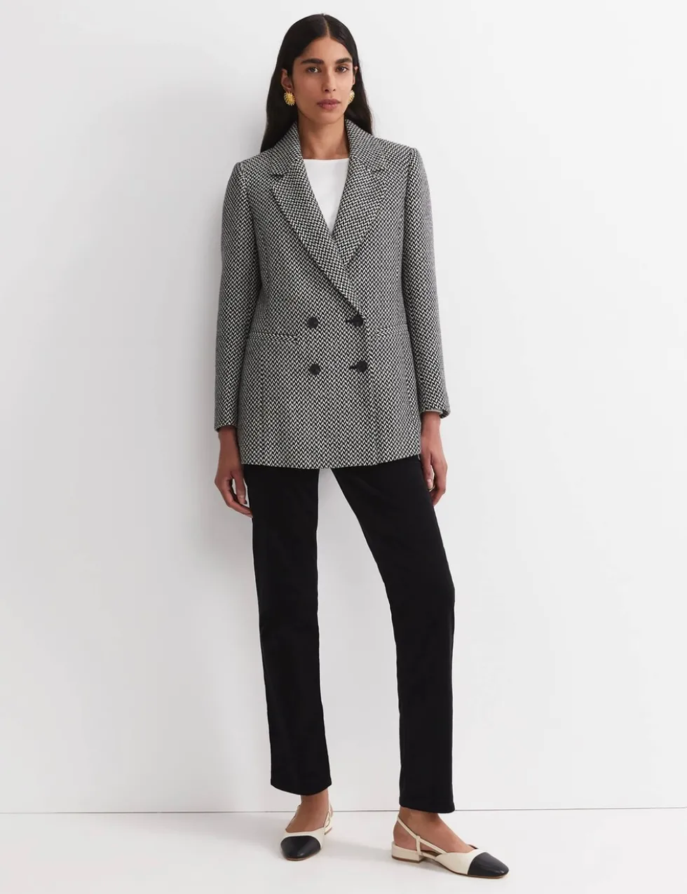Wool Blend Checked Double Breasted Blazer
