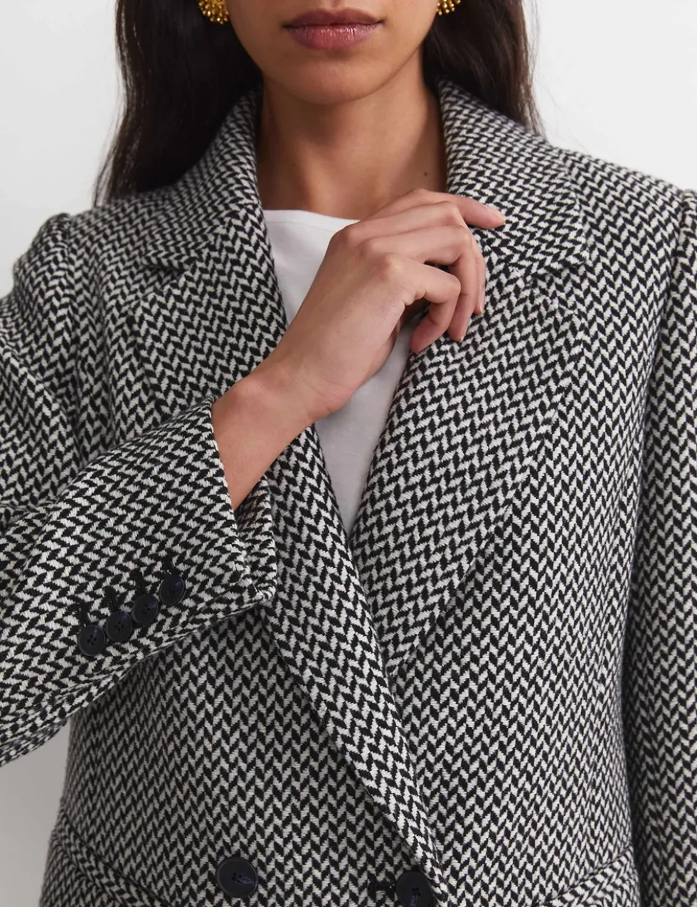 Wool Blend Checked Double Breasted Blazer