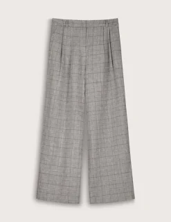 Wool Blend Checked Tailored Wide Leg Trousers