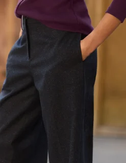 Wool Blend Checked Wide Leg Trousers