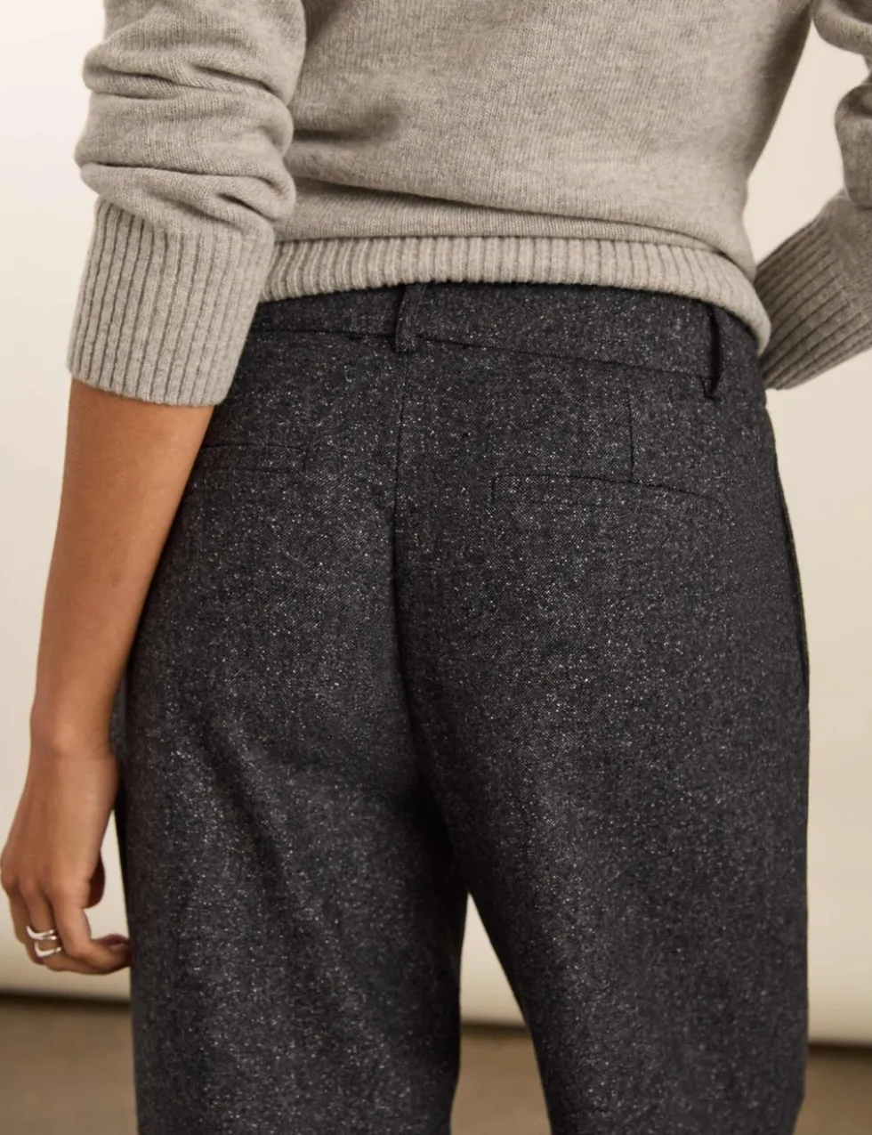 Wool Blend Checked Wide Leg Trousers