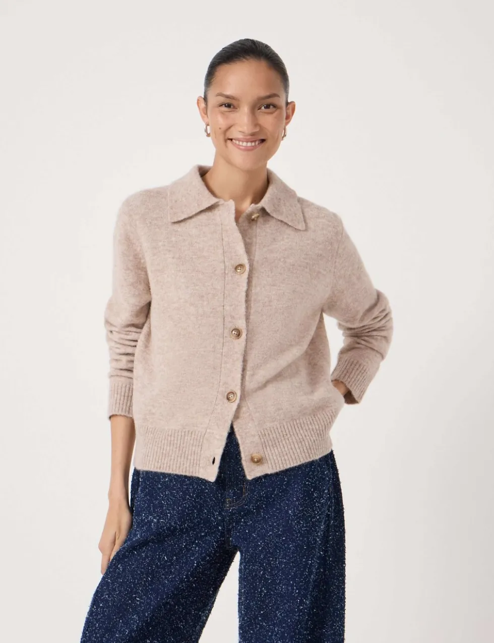 Wool Blend Collared Cardigan