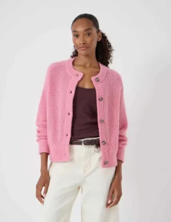 Wool Blend Crew Neck Button Through Cardigan