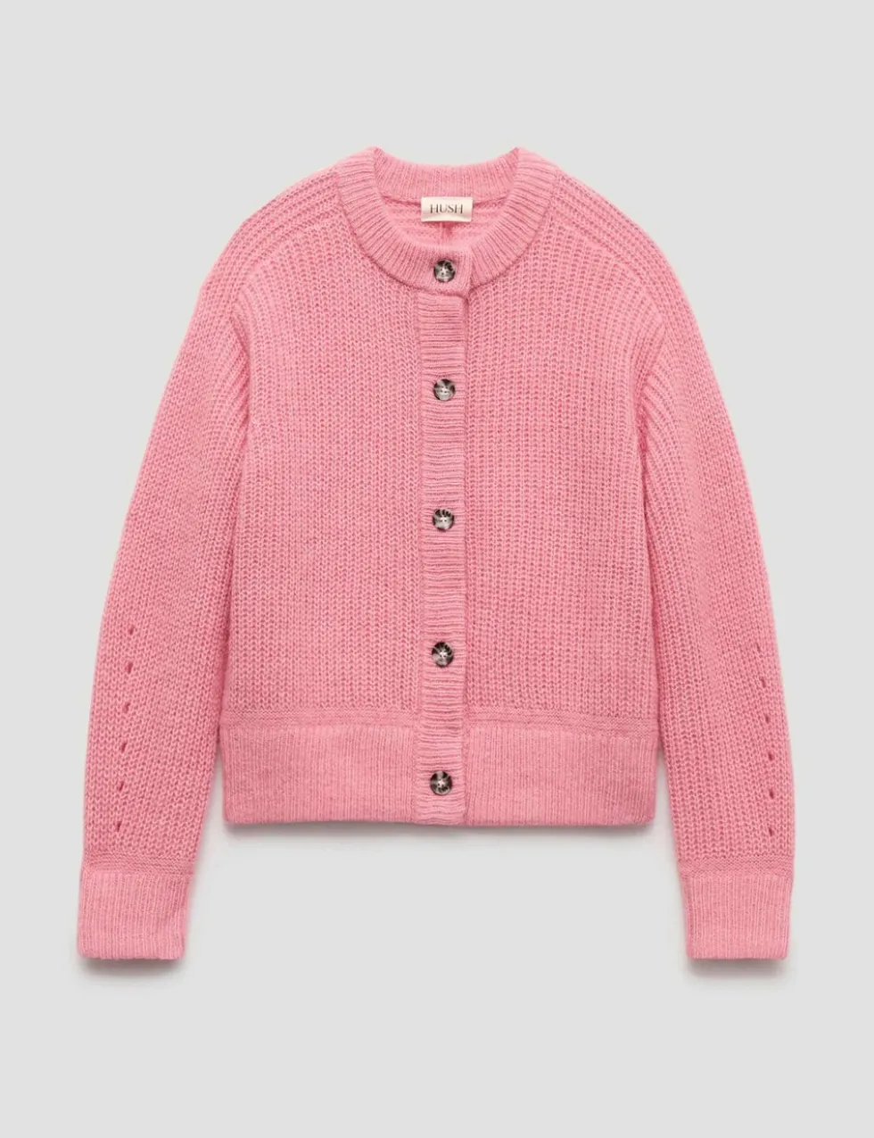 Wool Blend Crew Neck Button Through Cardigan