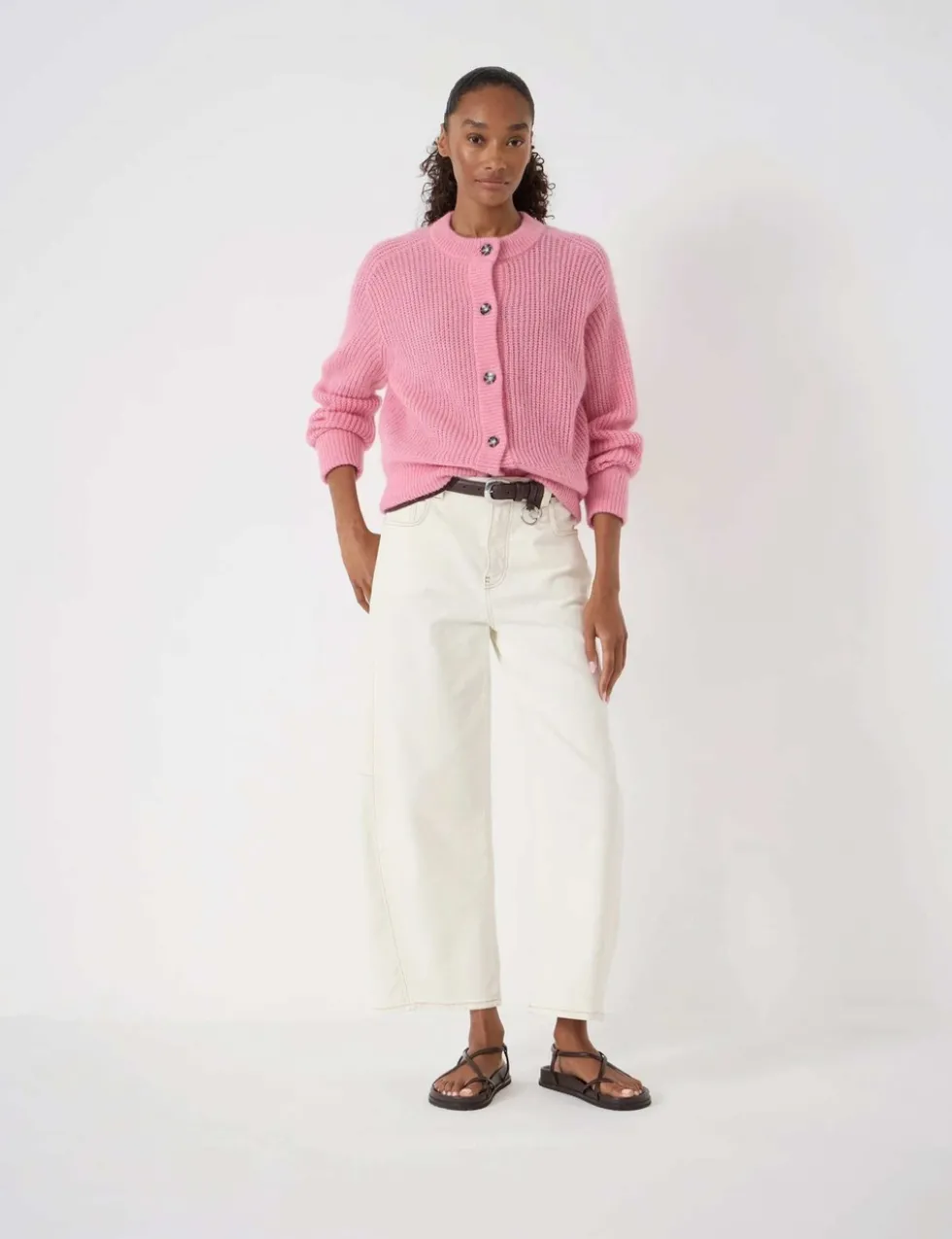 Wool Blend Crew Neck Button Through Cardigan