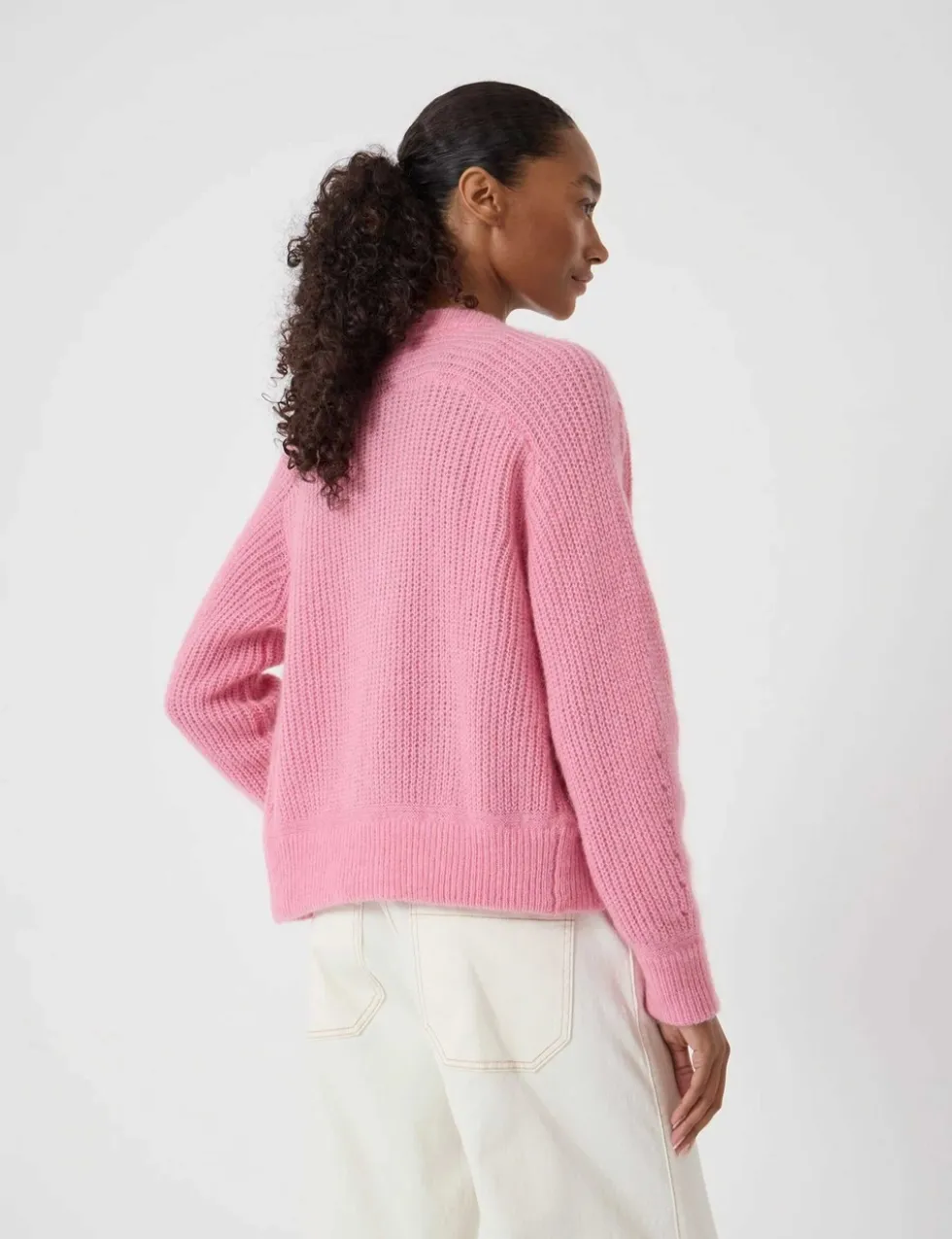 Wool Blend Crew Neck Button Through Cardigan