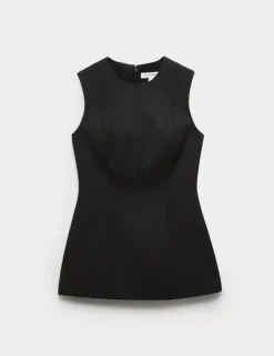 Wool Blend Crew Neck Waisted Top