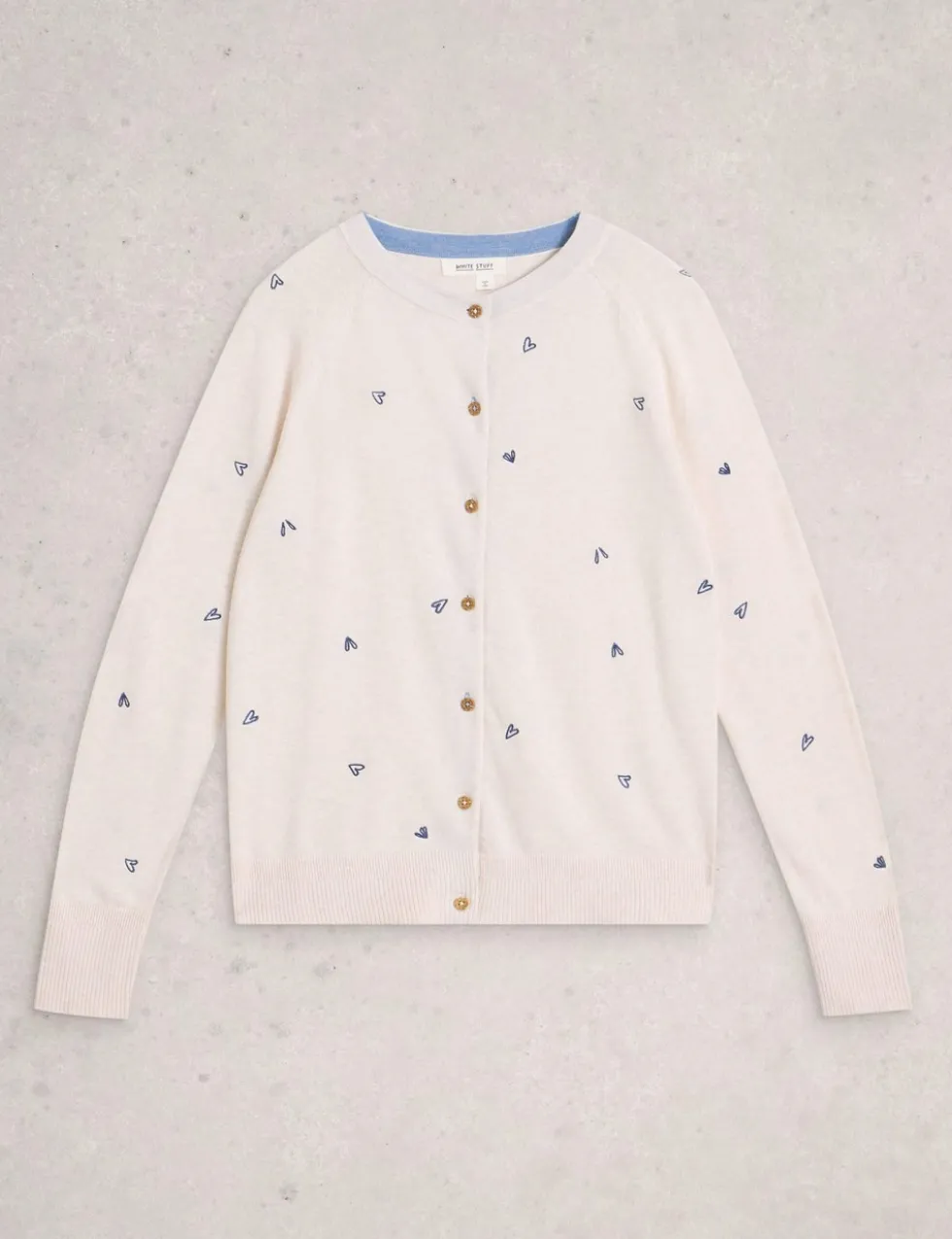 Wool Blend Embroidered Crew Neck Cardigan