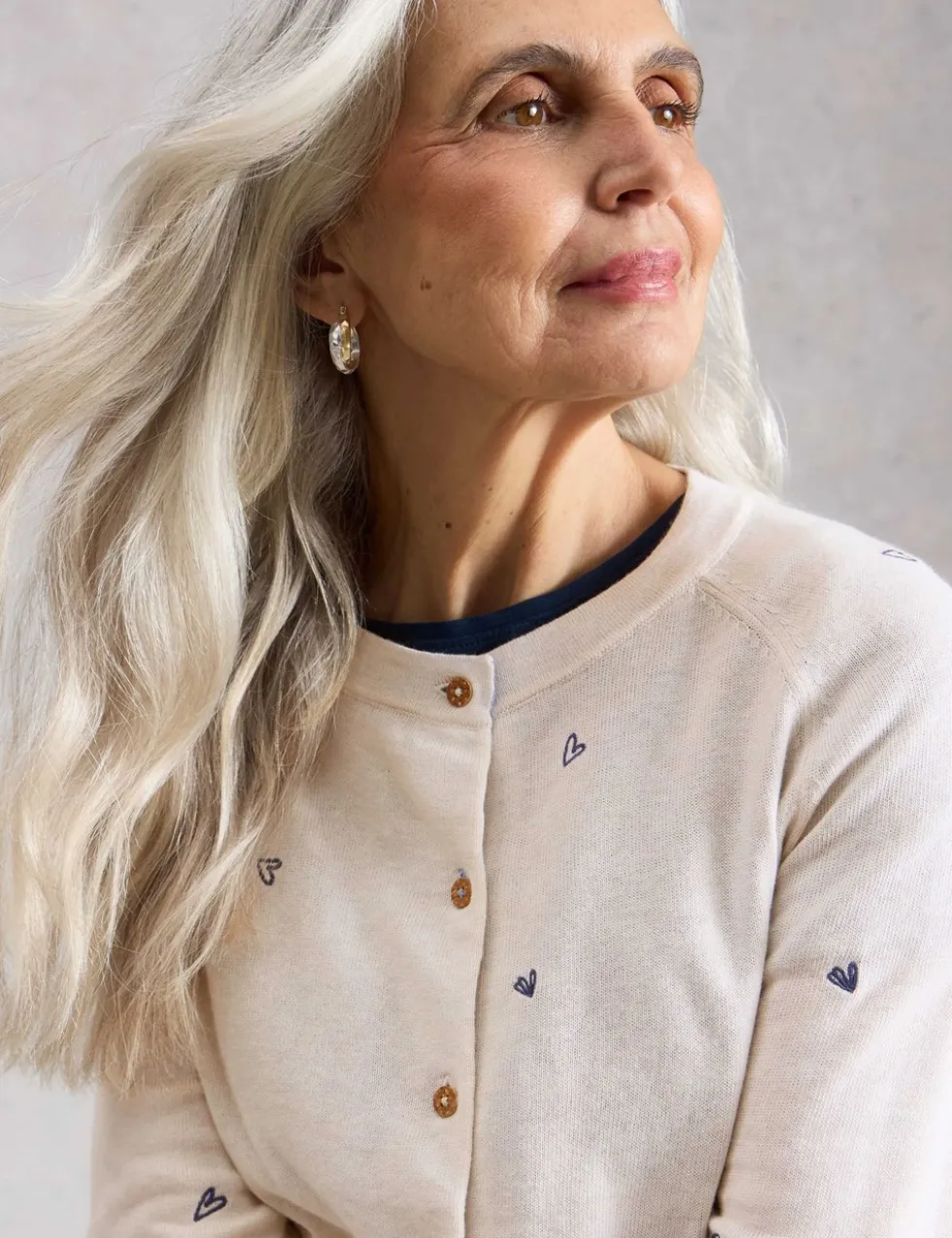 Wool Blend Embroidered Crew Neck Cardigan