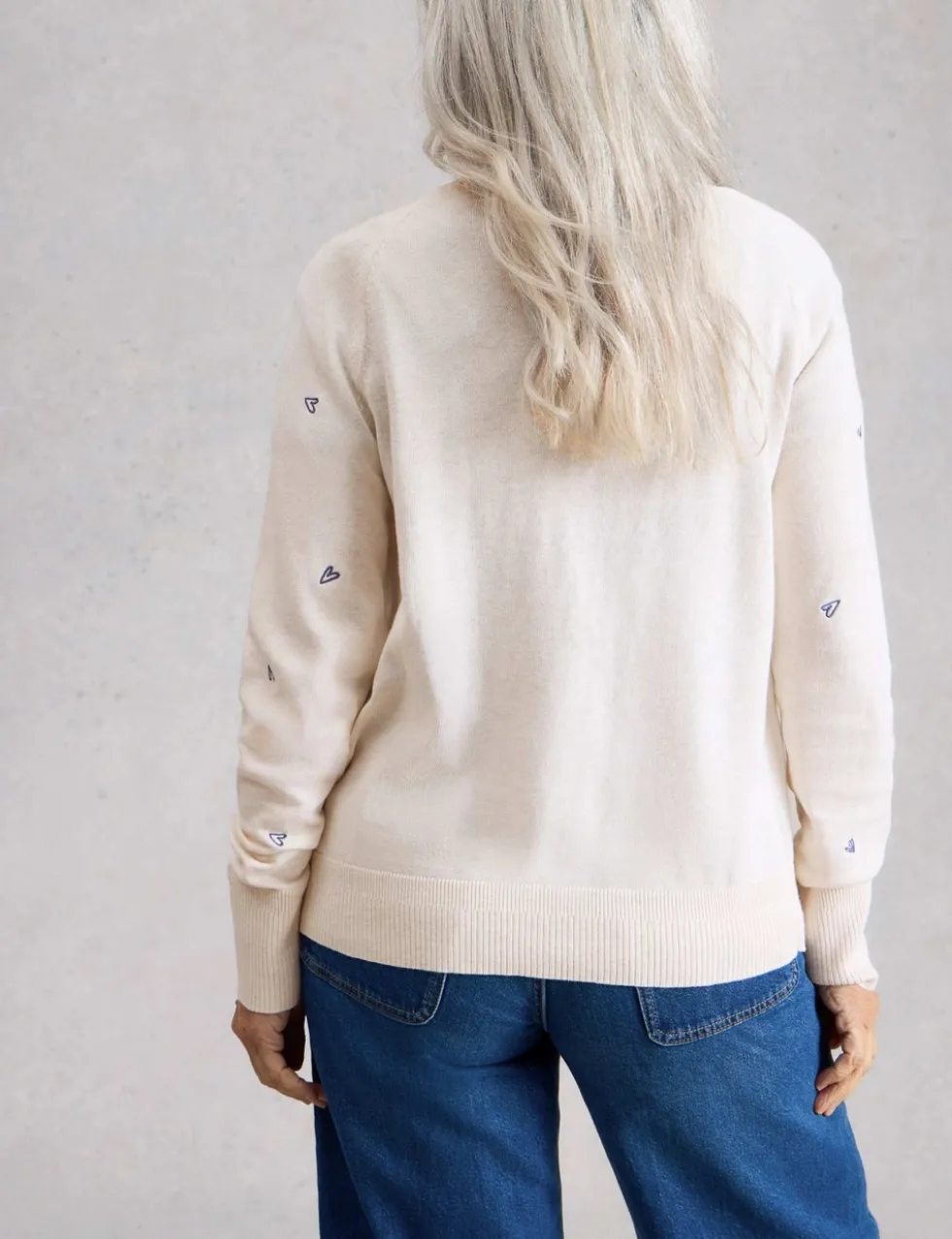 Wool Blend Embroidered Crew Neck Cardigan