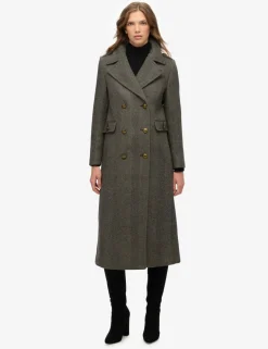 Wool Blend Herringbone Double Breasted Coat