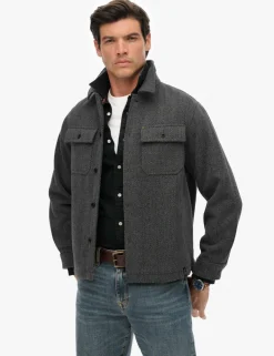 Wool Blend Herringbone Overshirt