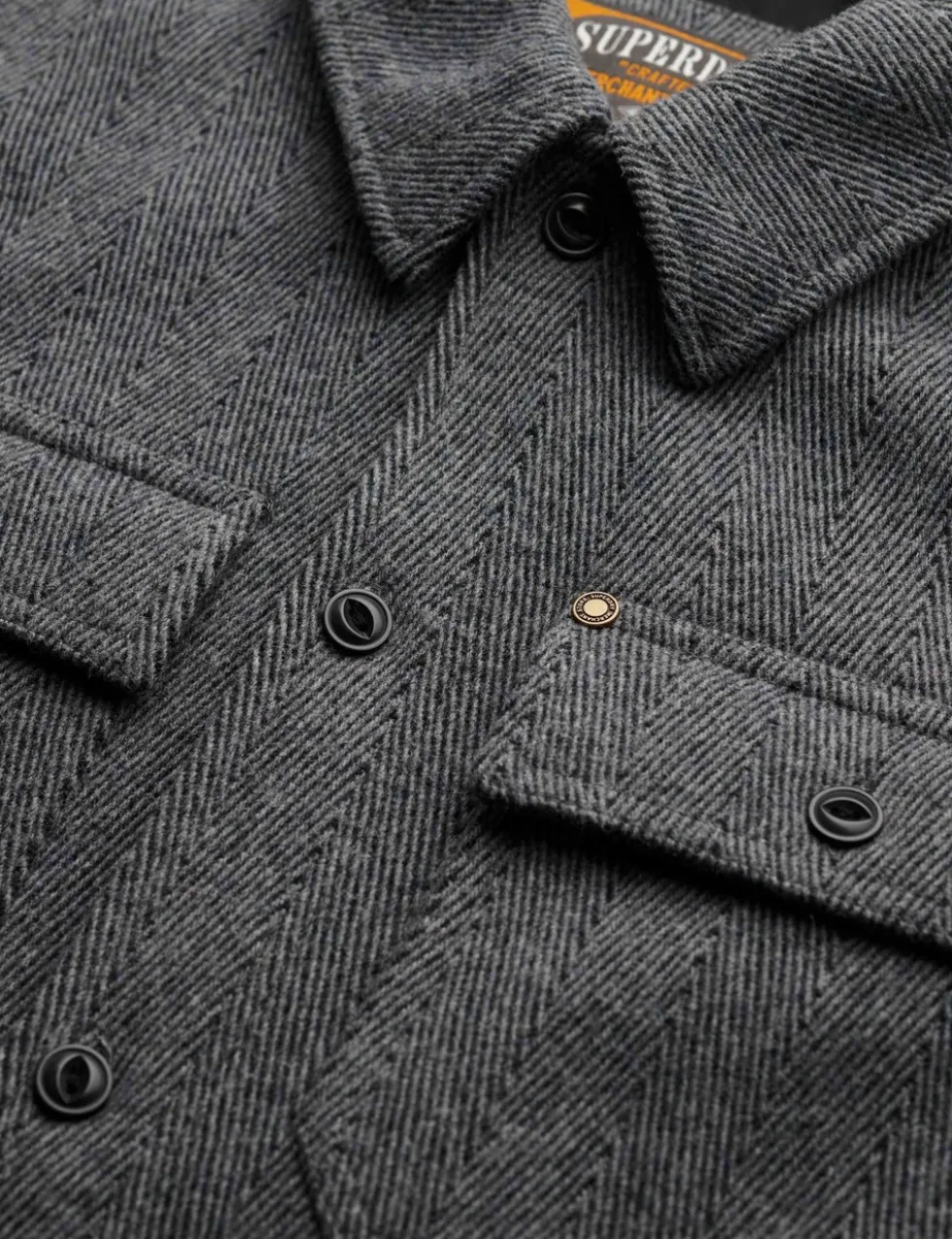 Wool Blend Herringbone Overshirt