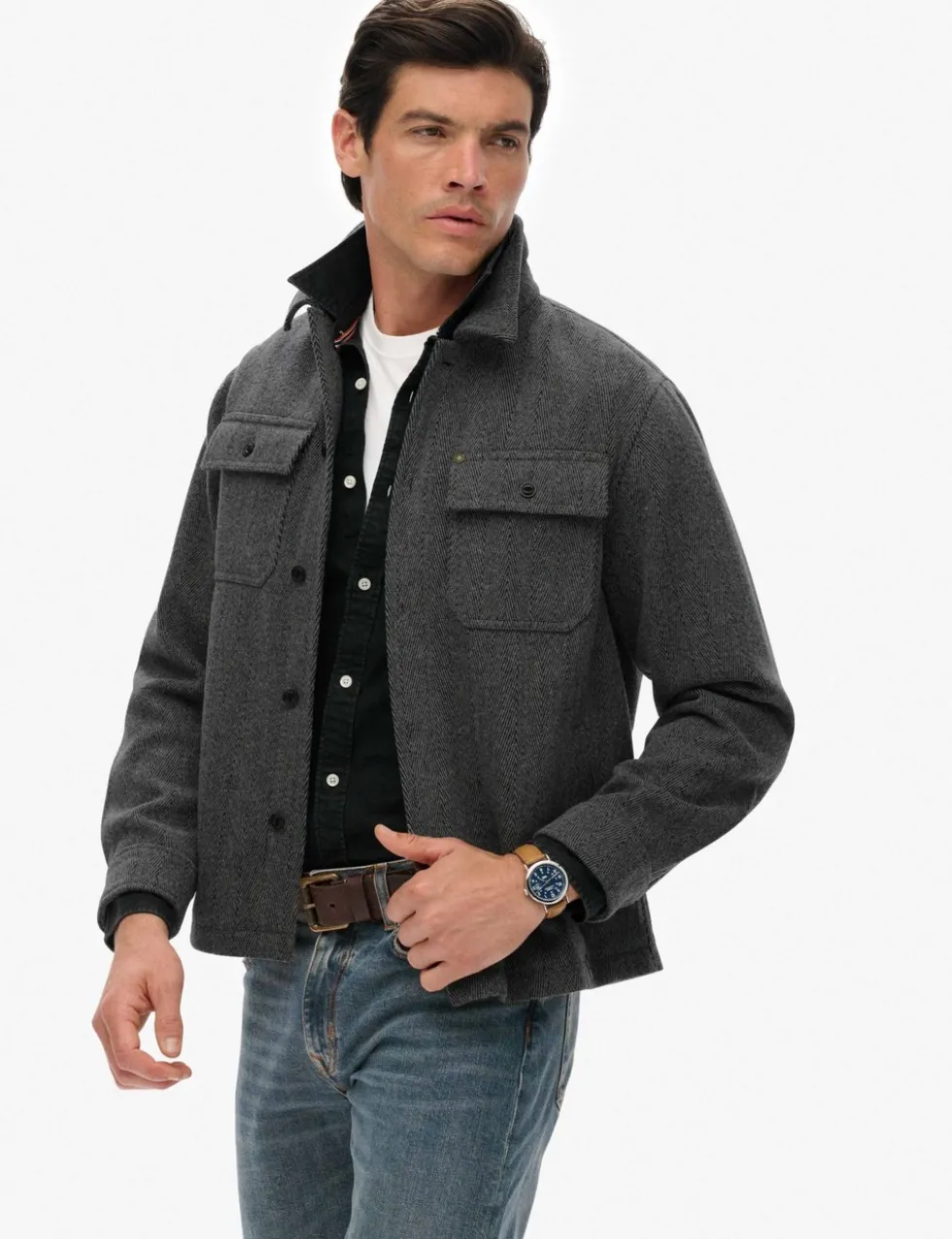 Wool Blend Herringbone Overshirt