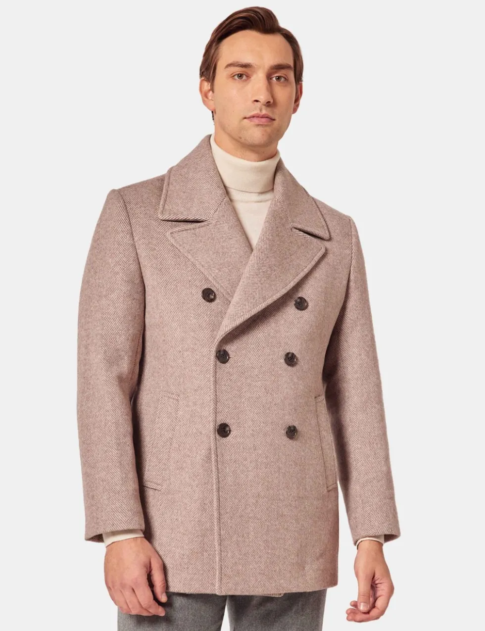 Wool Blend Herringbone Pea Coat
