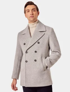 Wool Blend Herringbone Pea Coat