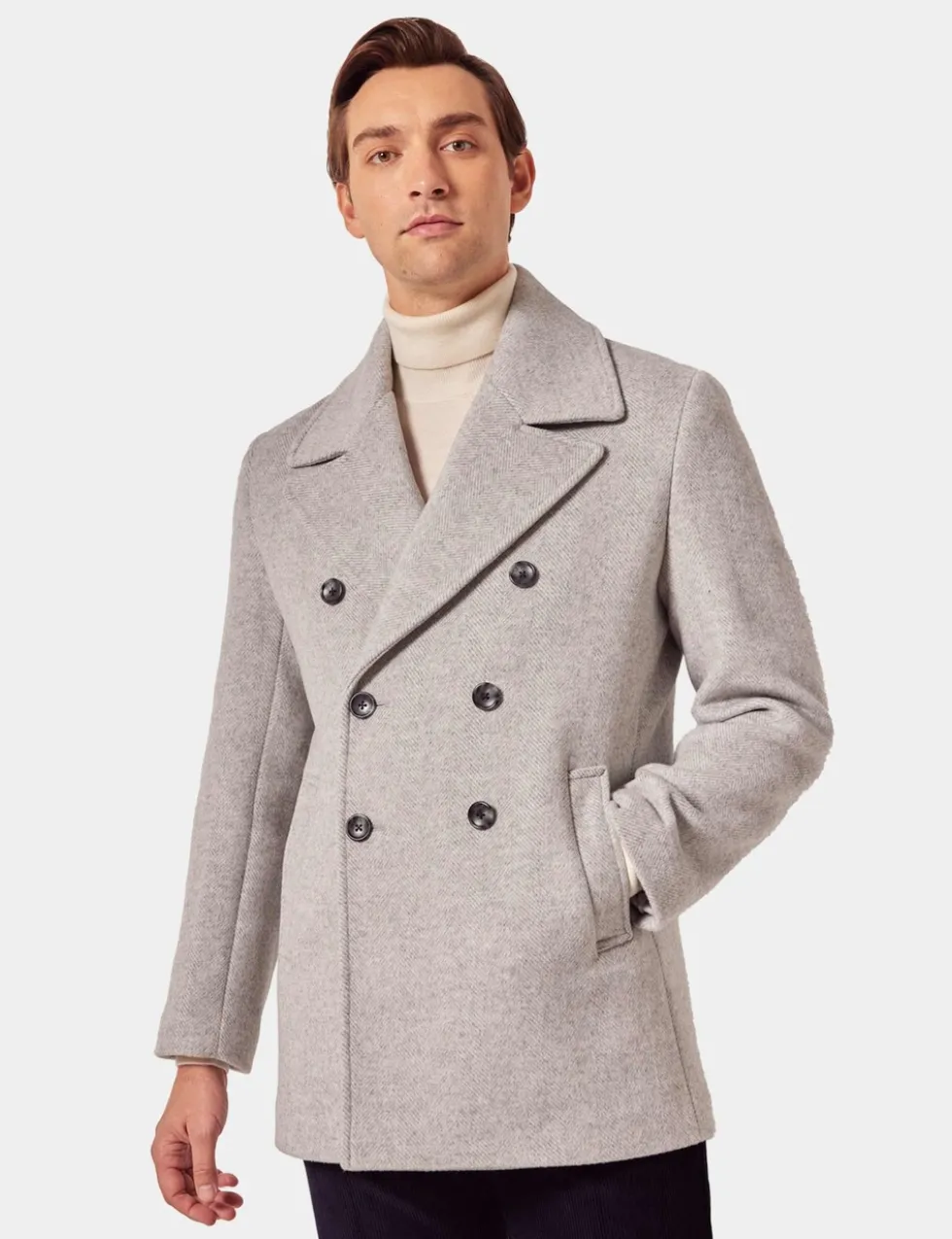 Wool Blend Herringbone Pea Coat