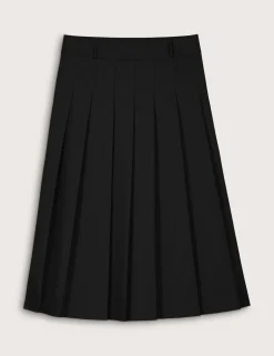 Wool Blend Pleated Midi A-Line Skirt