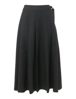 Wool Blend Pleated Midi Kilt Skirt