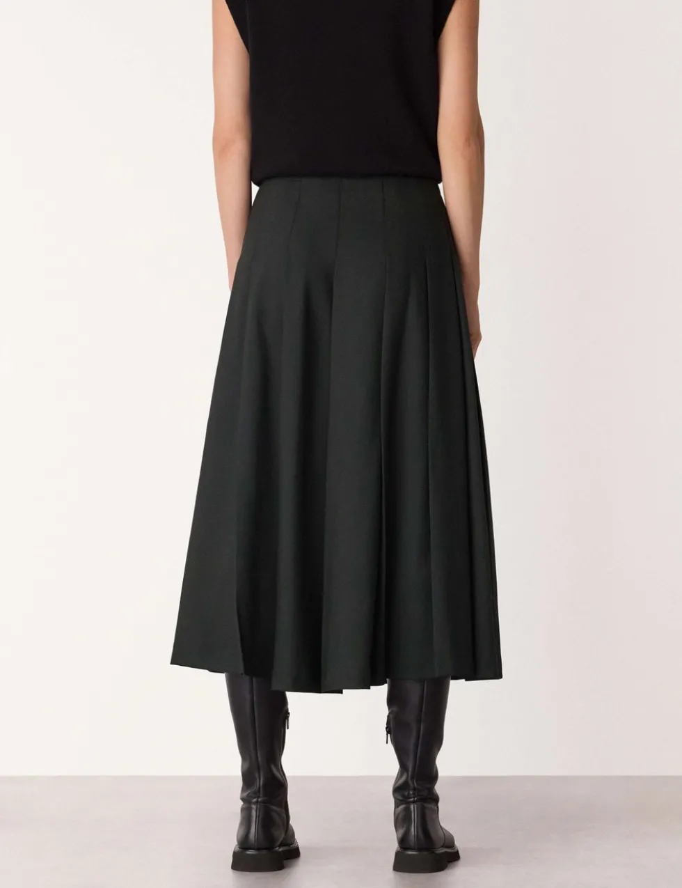 Wool Blend Pleated Midi Kilt Skirt