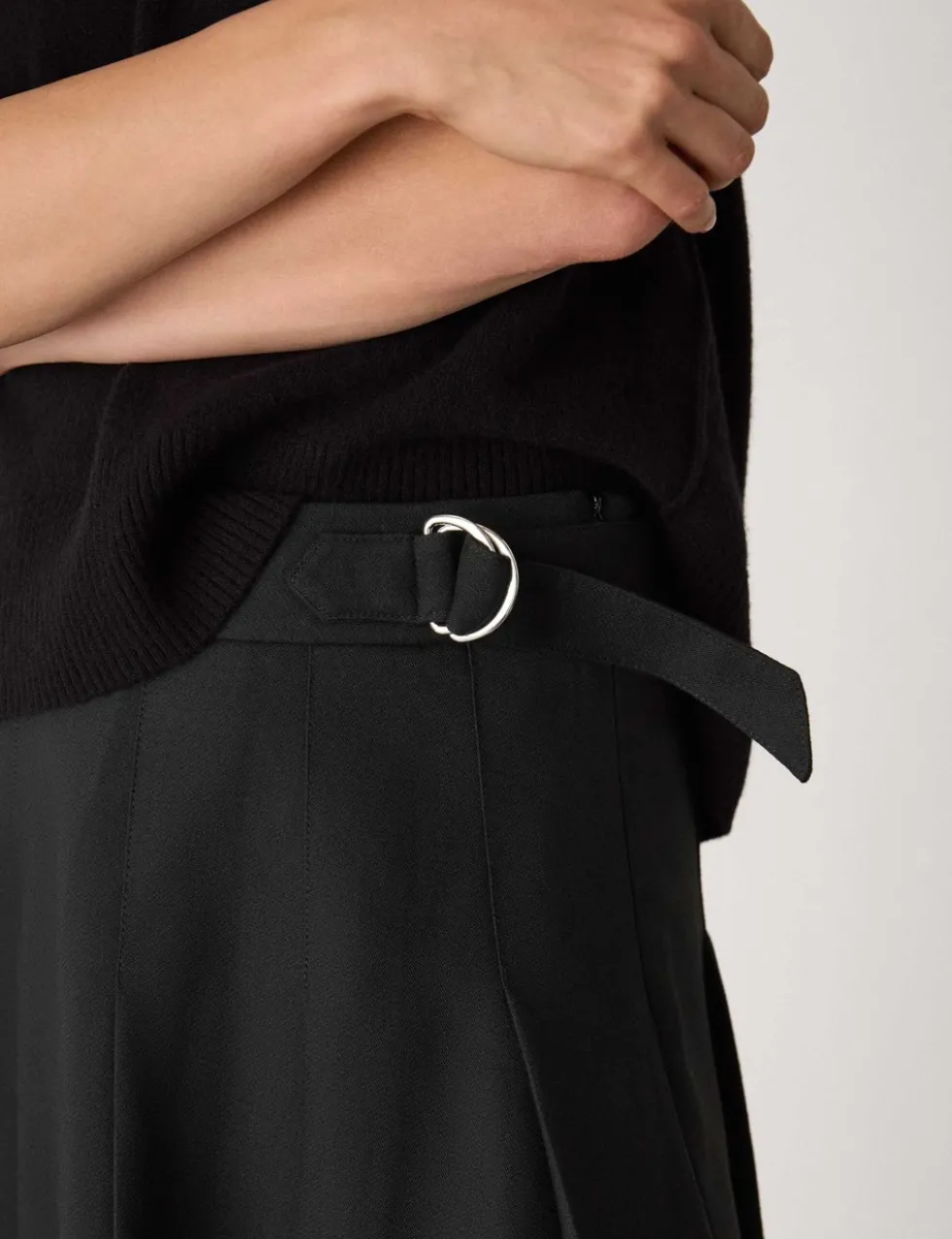 Wool Blend Pleated Midi Kilt Skirt