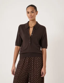 Wool Blend Polo Neck Knitted Top