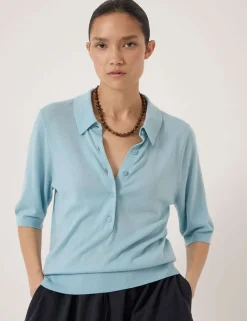 Wool Blend Polo Neck Knitted Top